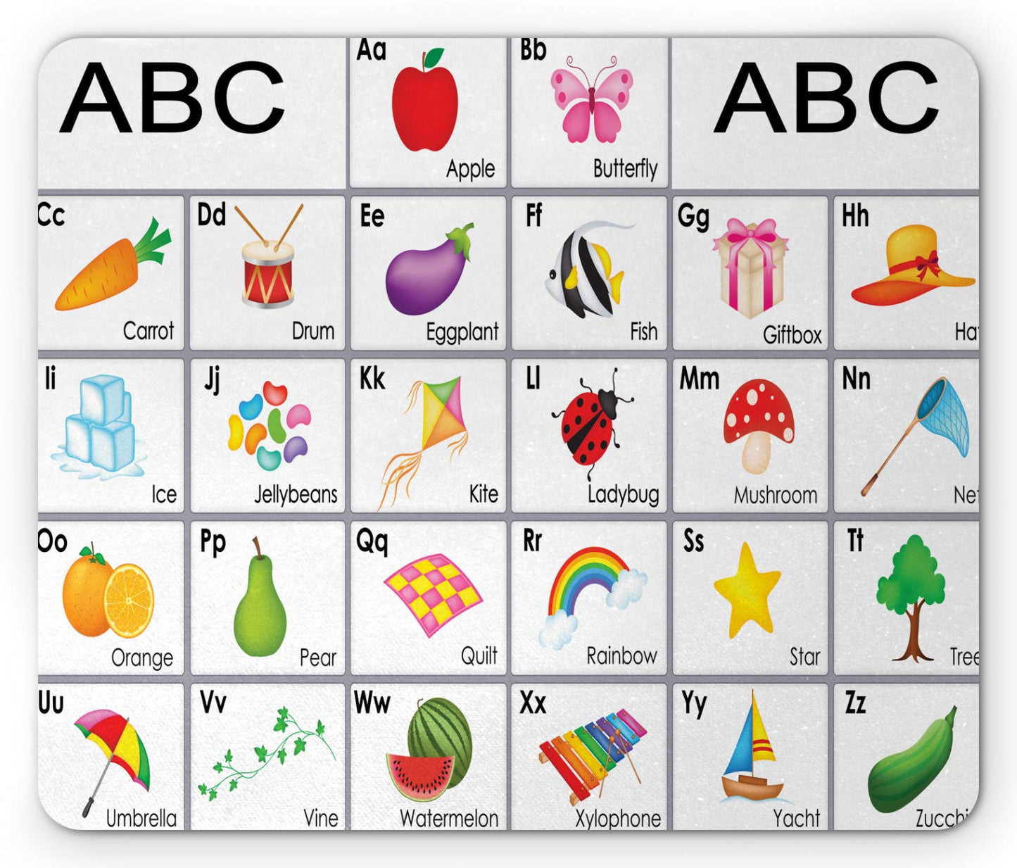 Ambesonne Alphabet Mouse Pad, Themed Squares Letters Animals and Vegetables Composition, Rectangle