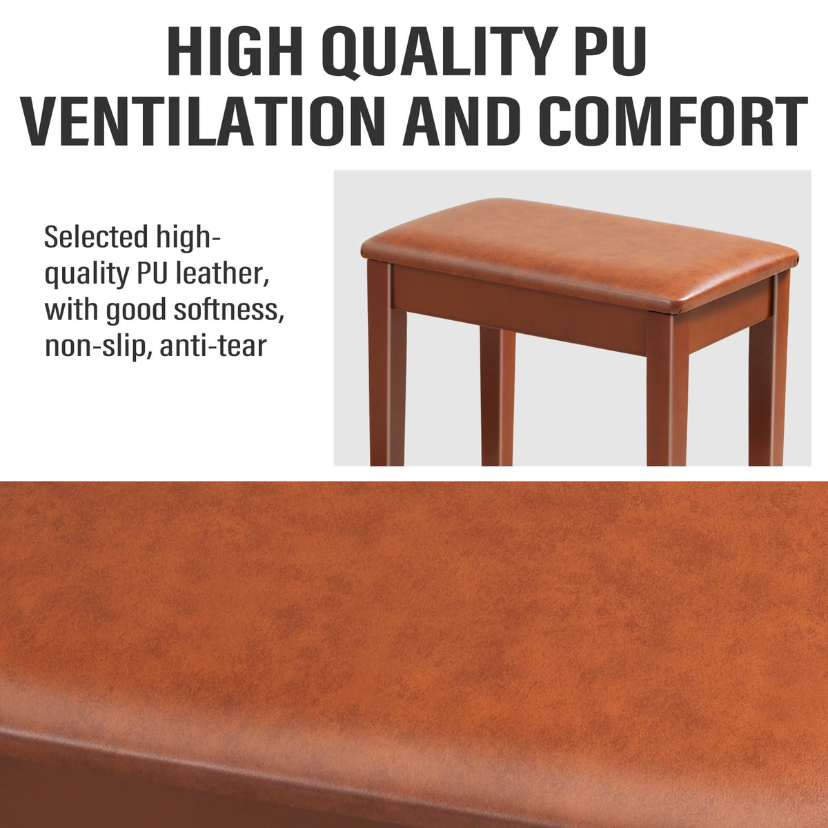 AODSK Piano Stool, Solid Wood Frame, Padded Cushion, 13.21"x21"x18.2"