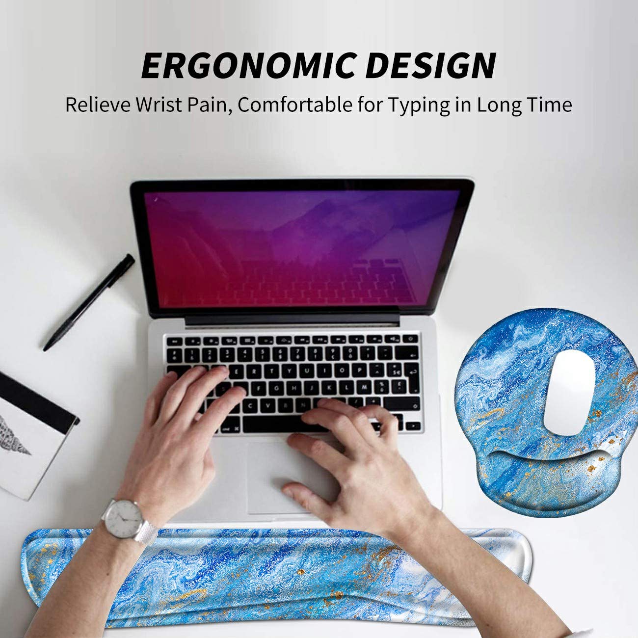 BEOTIWAD Memory Foam Mouse Pad Wrist Rest Set,Blue Ocean