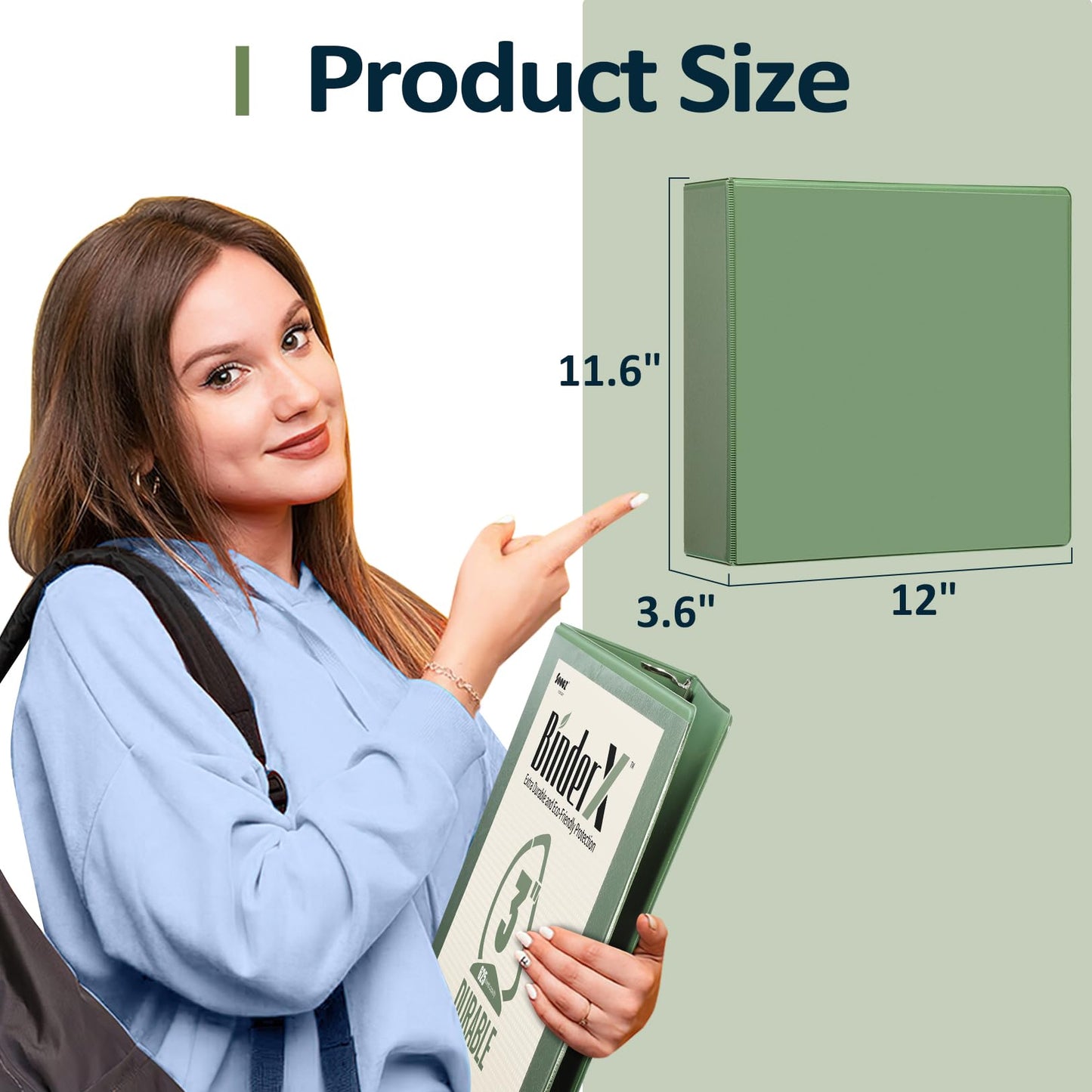 Sooez 3 Ring Binder 3 Inch, Large Binder with Pocket, Olive Green, 8.5"x11"