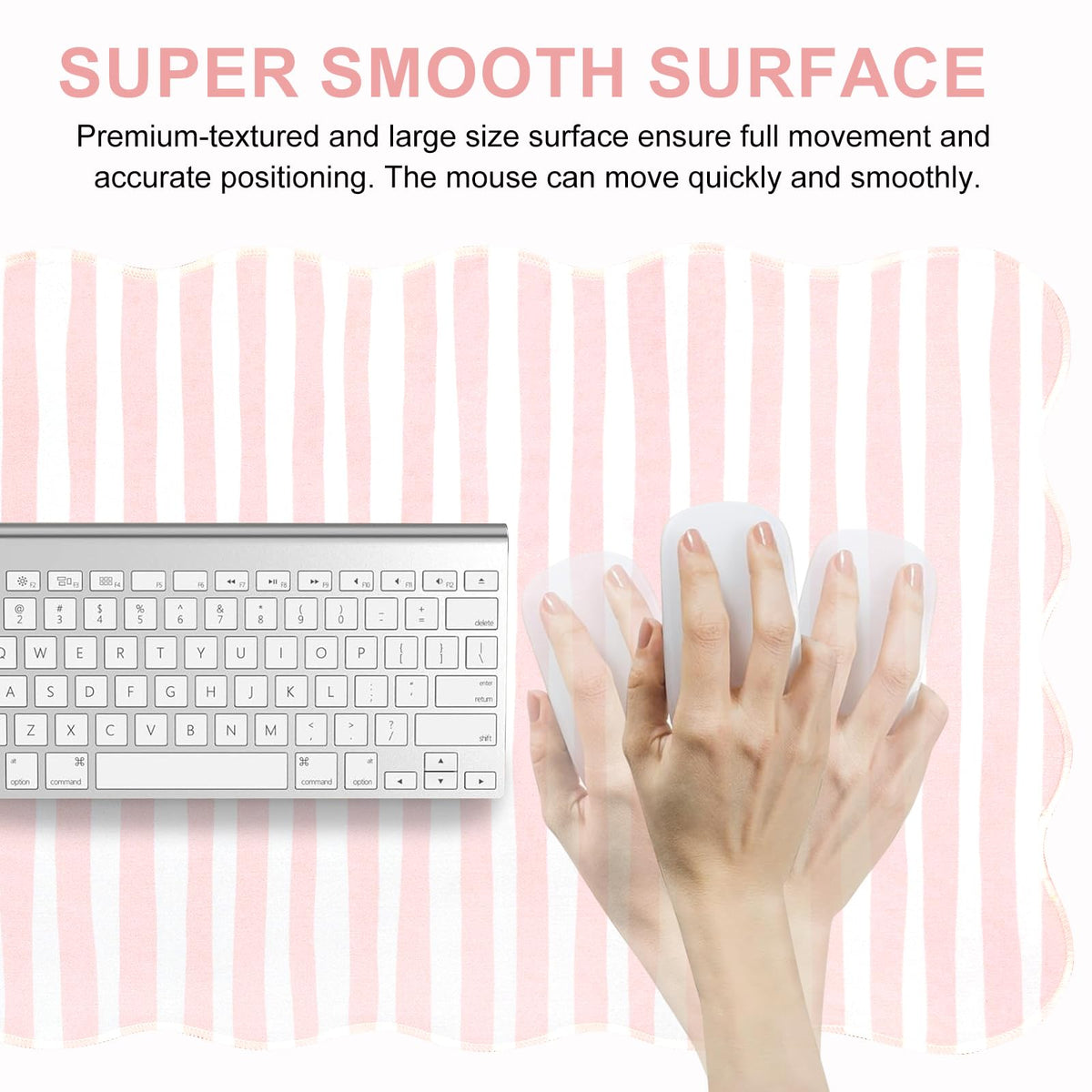 L-SPOUTTO Pink Striped Mouse Pad,Scalloped Desk Mat XXL Large Geometric Gaming Mousepad,35.4x15.7in