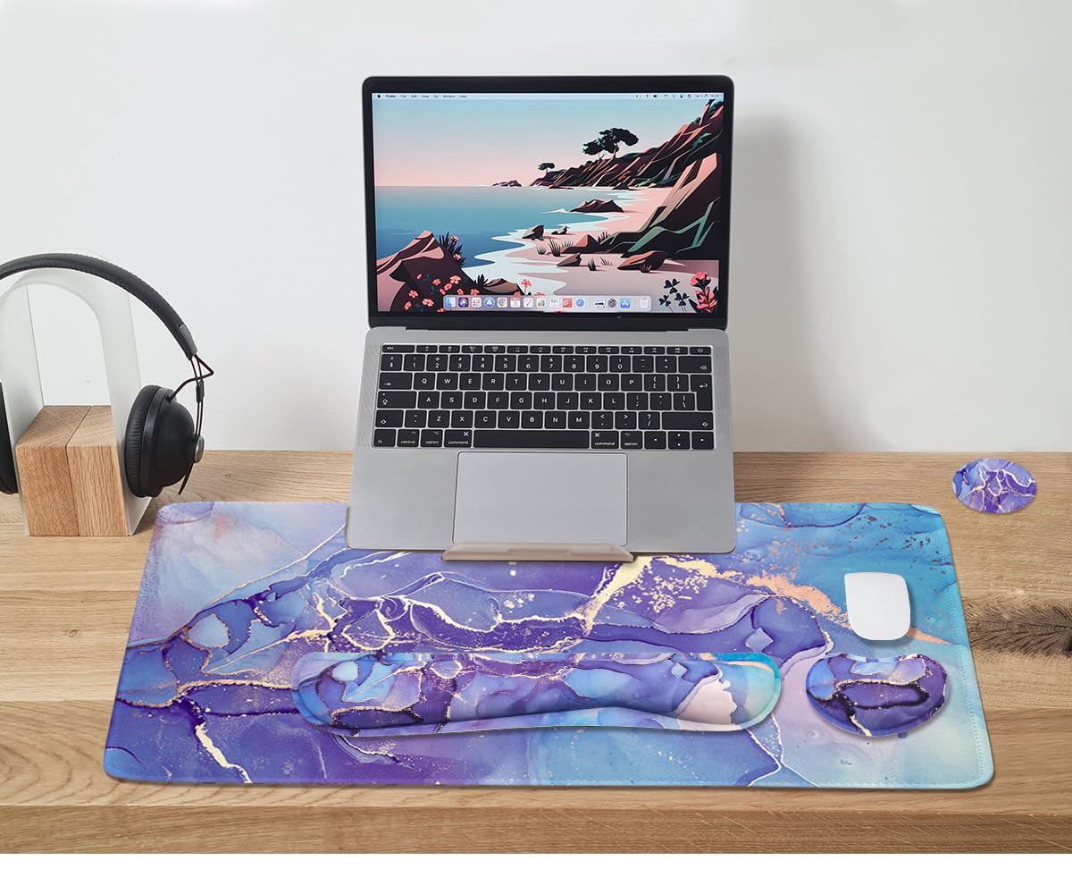 4-in-1 Large Mouse Pad, Keyboard Wrist Rest Pad & Wrist Support Mousepad Set, Extended Desk Pad