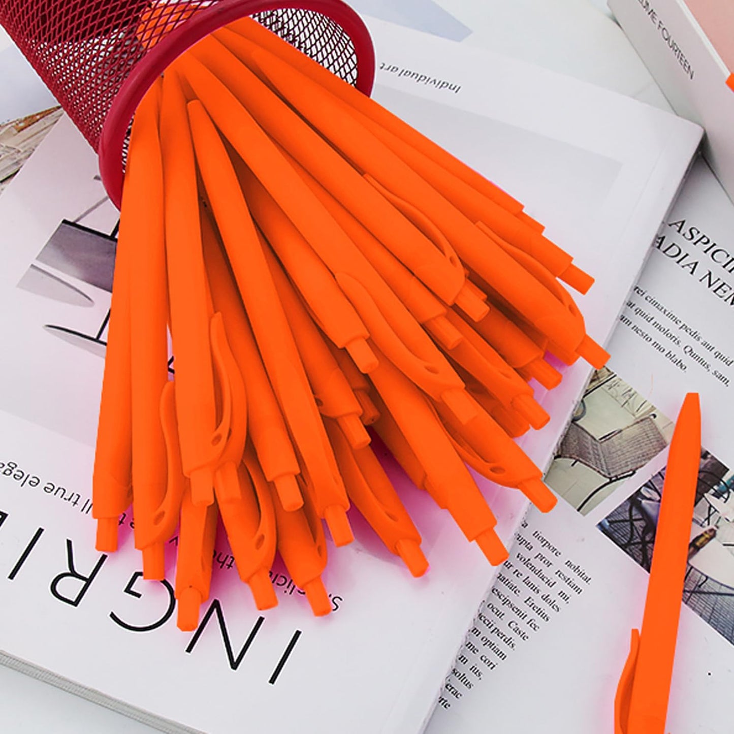 deegtran Pens Bulk, 200 Pack No Bleed Orange Barrel Click Pens, Wholesale Retractable Ballpoint