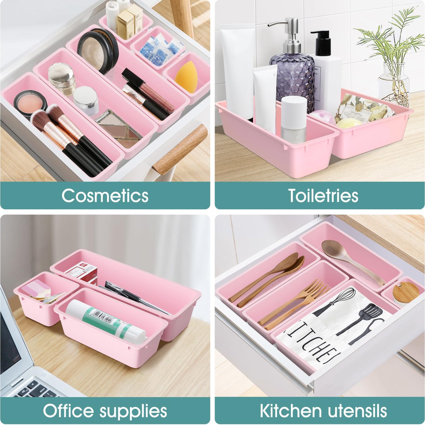 25 PCS Plastic Drawer Organizer Set, Makeup Organizers and Storage Bins