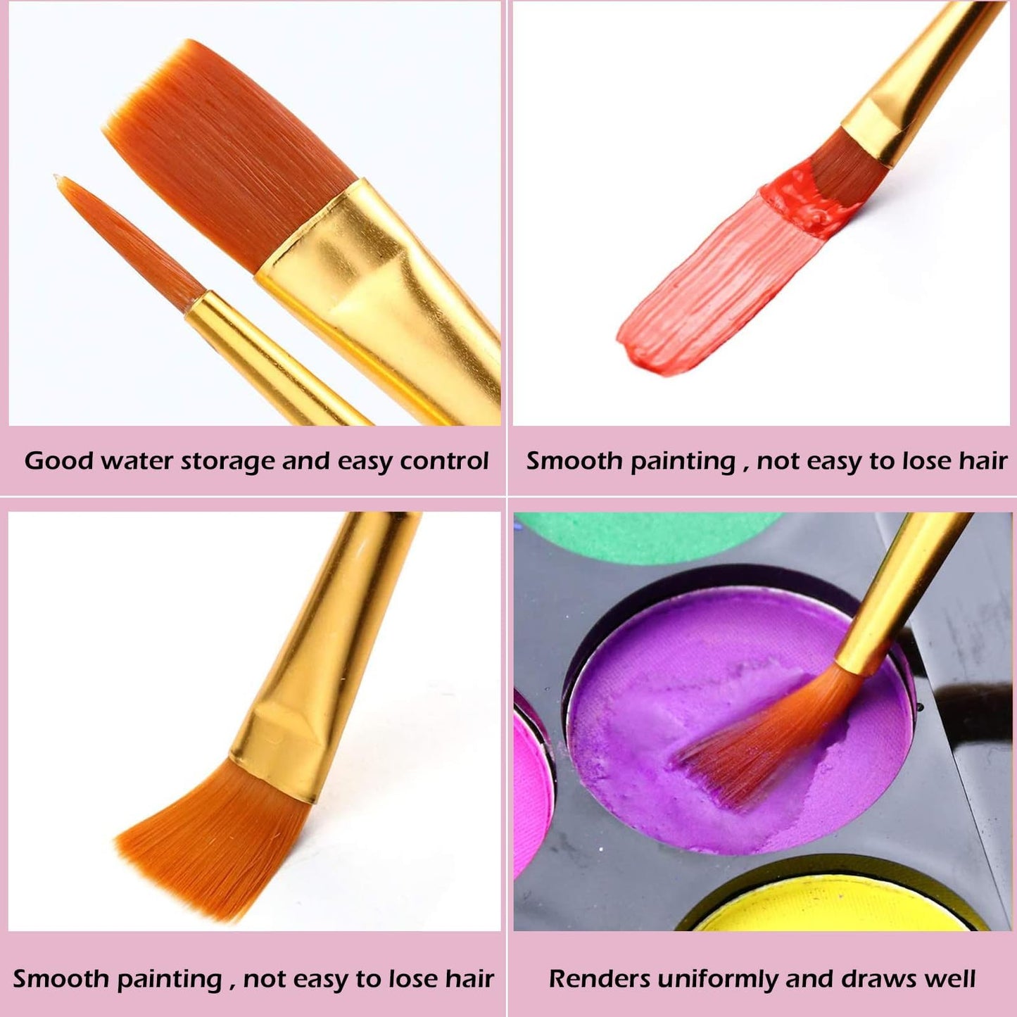 Acrylic Paint Brush Set, 20 Packs/200 pcs Nylon Hair Brushes