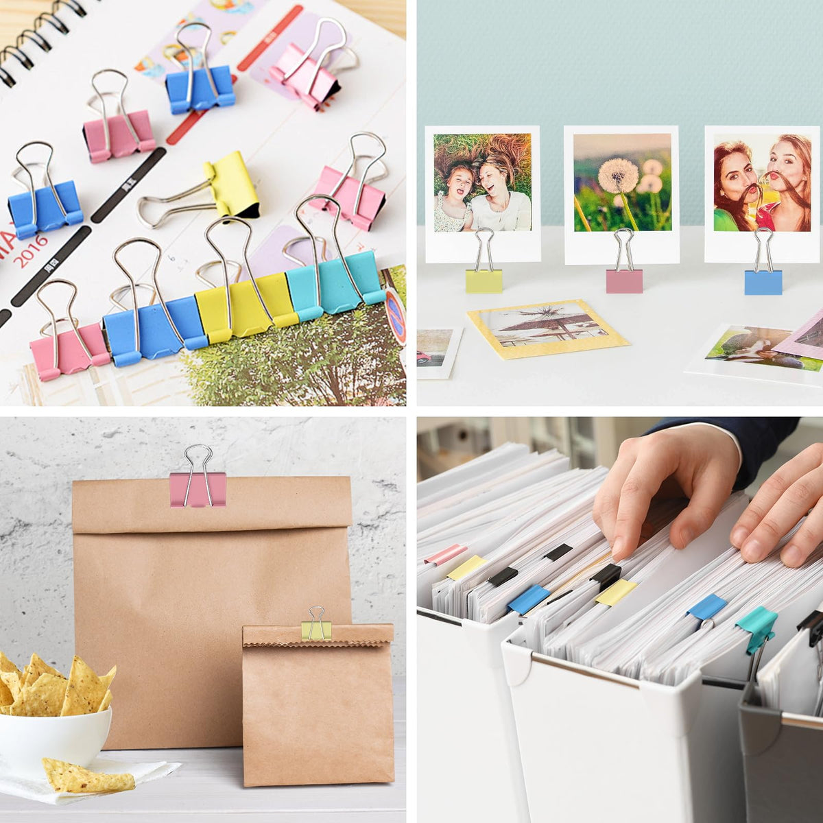 200 Count Colored Binder Clips Assorted Sizes, 4 Sizes Large, Medium, Small, Mini, Metal Paper