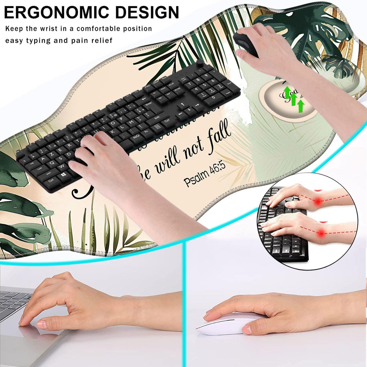 CICPLKSE Mouse Pad with Wrist Support + Desk Mat + Coaster 3 in 1 Set, XXL Large Gaming Mousepad
