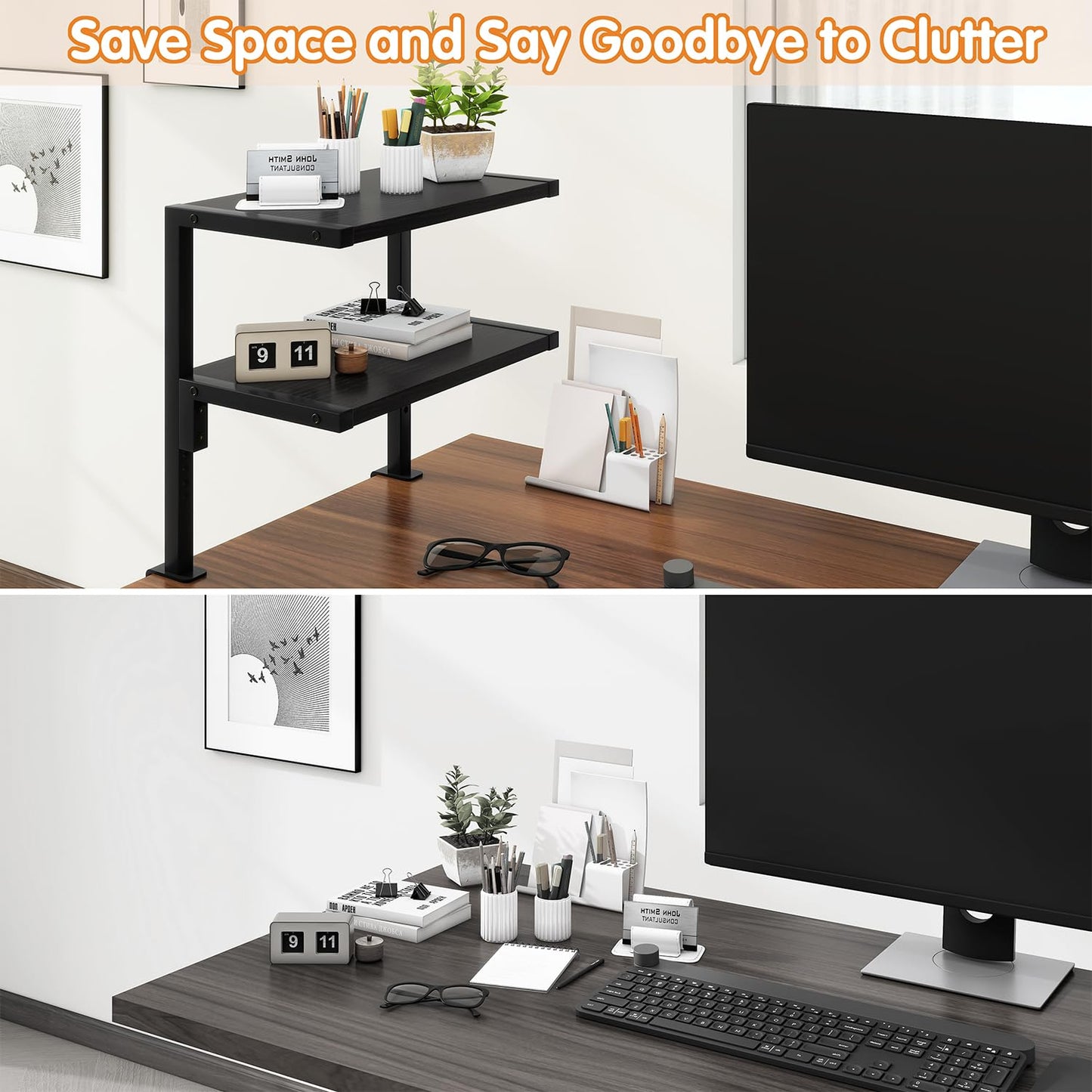 IBUYKE Clamp on Desk Organizer Shelf,Desk Extender Shelves UTMZ007B