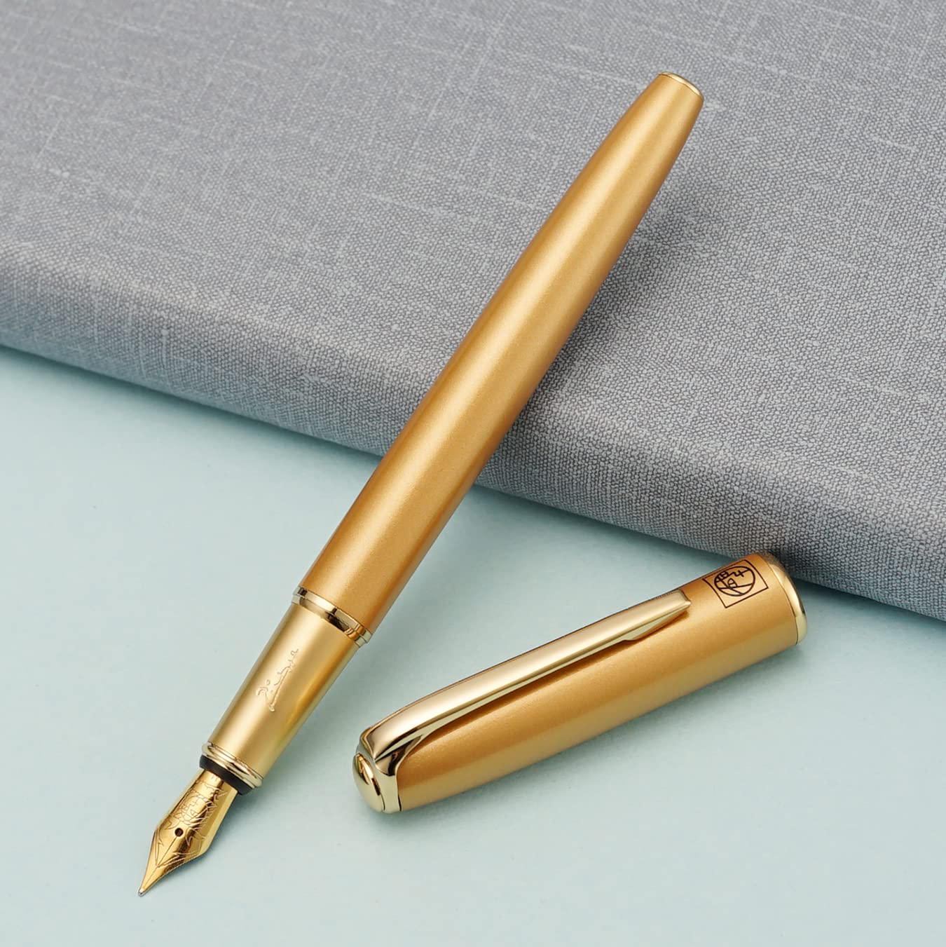 erofa Picasso 916 Golden Fountain Pen with Gift Box Calligraphy Writing Pen Set Bent Nib Fude 1.0mm