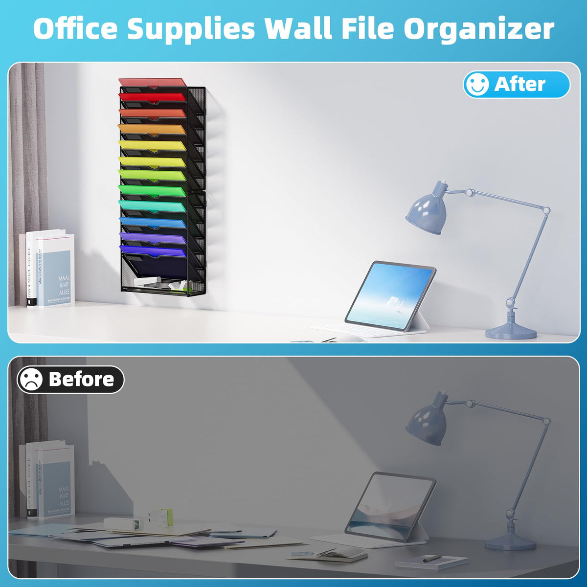 Marbrasse Wall File Holder 13-Tier Hanging Wall File Organizer, for Papers, Files Clipboard &