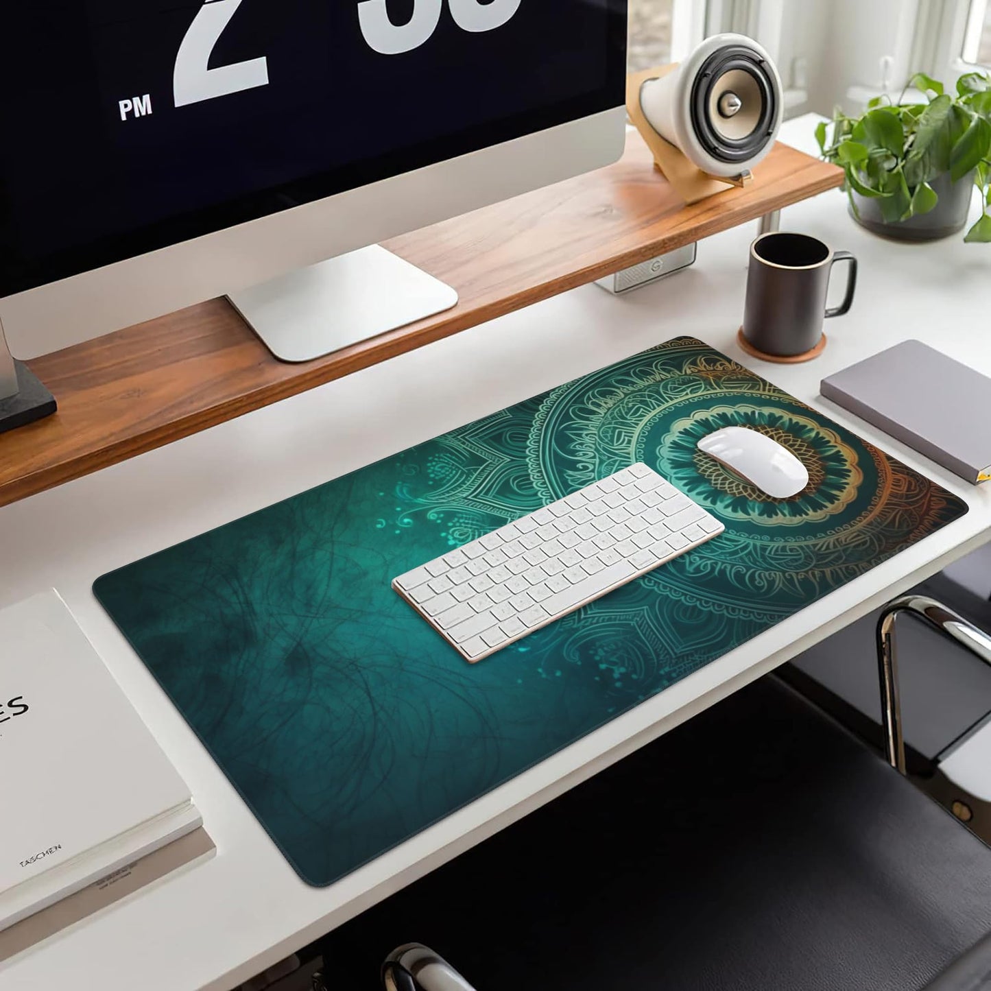 Large Gaming Mouse Pad for Desk,Retro Mandala Flower Desk Mat for Desktop,Mandala Floral Desk Pad
