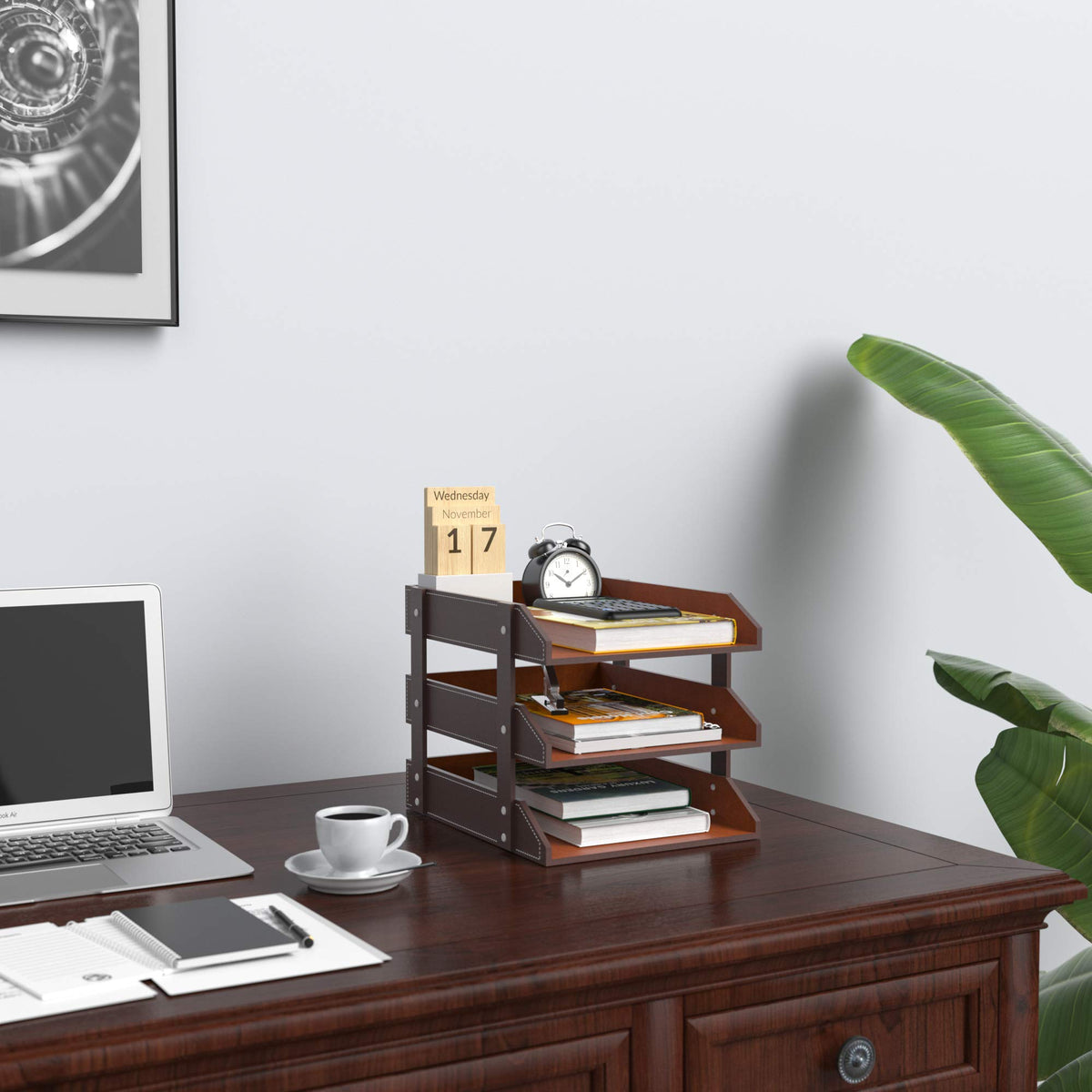 Leather Desk Organizer, NIFIVE 3-Tier Stackable Document Tray, Perfect Desktop Organization Holder