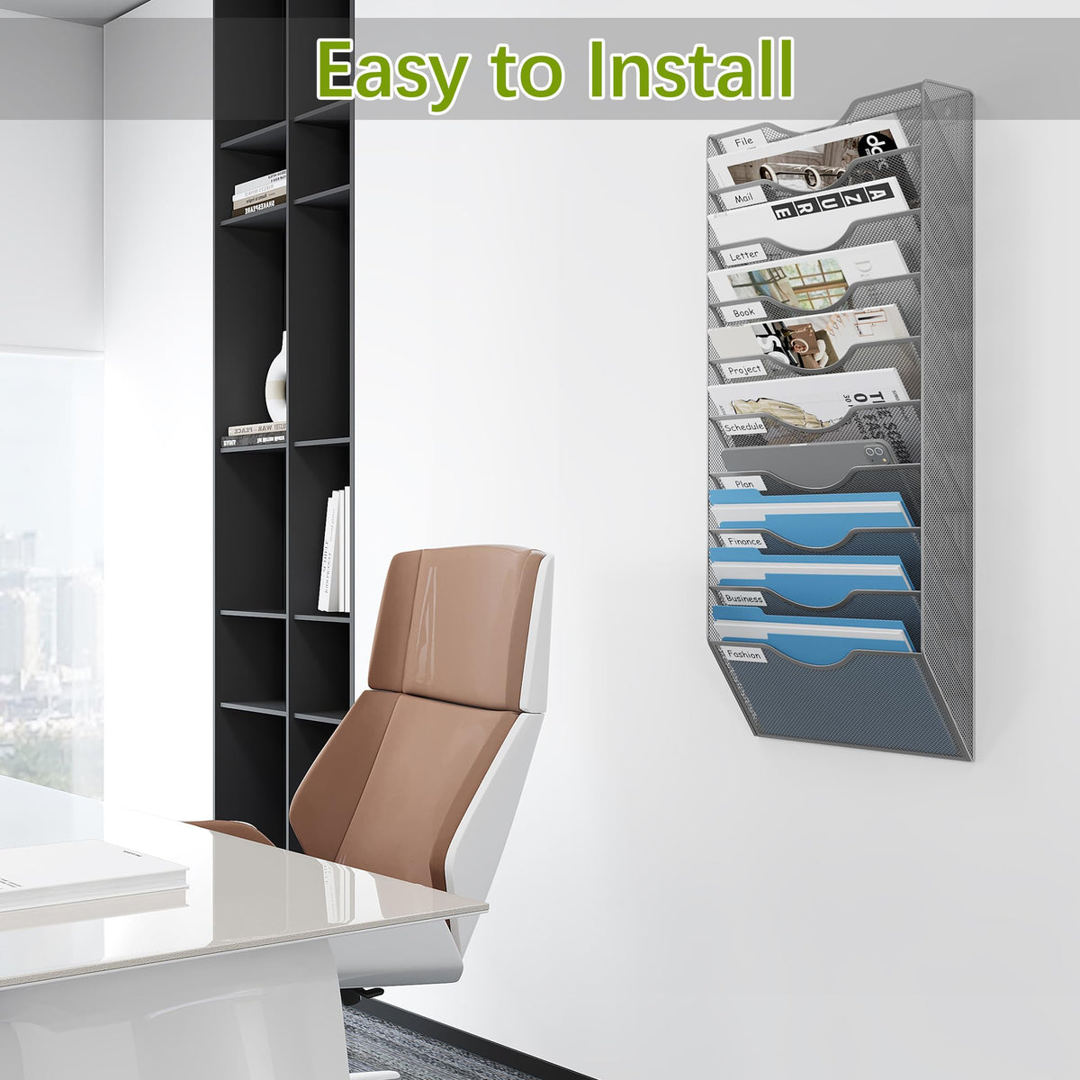 EasyPAG 10 Pocket Mesh Wall File Organizer, Hanging Paper Folder Holder with Classify Label