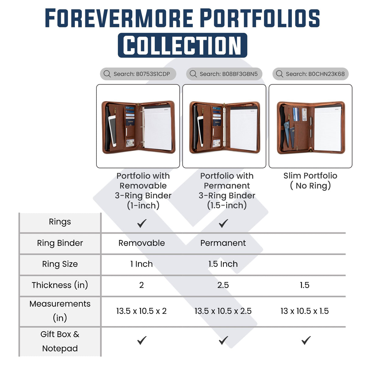 Forevermore Portfolio Binder, 1" Removable 3-Ring, Vegan Leather, Brown