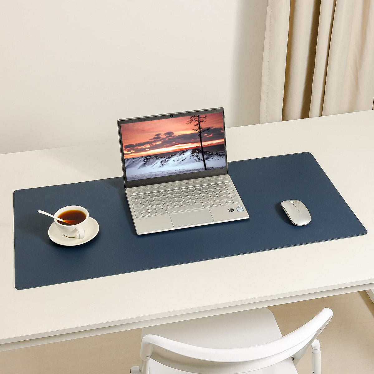 Wolaile PU Leather Desk Pad Blotter,Navy Waterproof Office Desktop Mat for Men,36x17in Non-Slip
