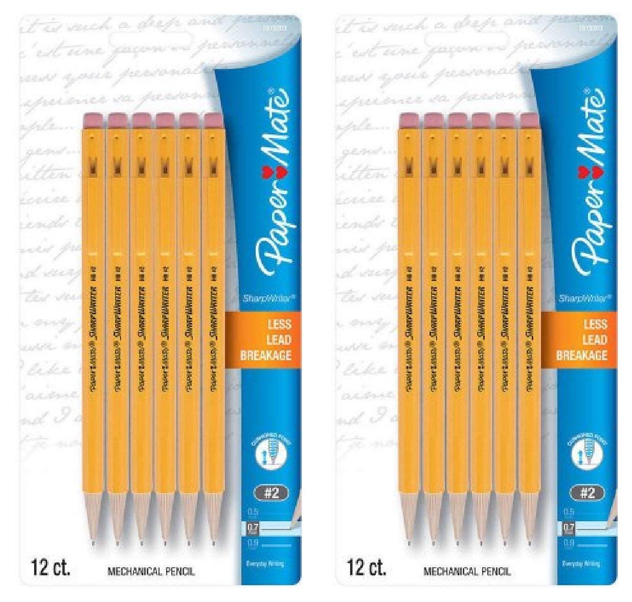 Paper Mate SharpWriter Mechanical Pencils, 0.7mm, HB #2, Yellow, 24 Count