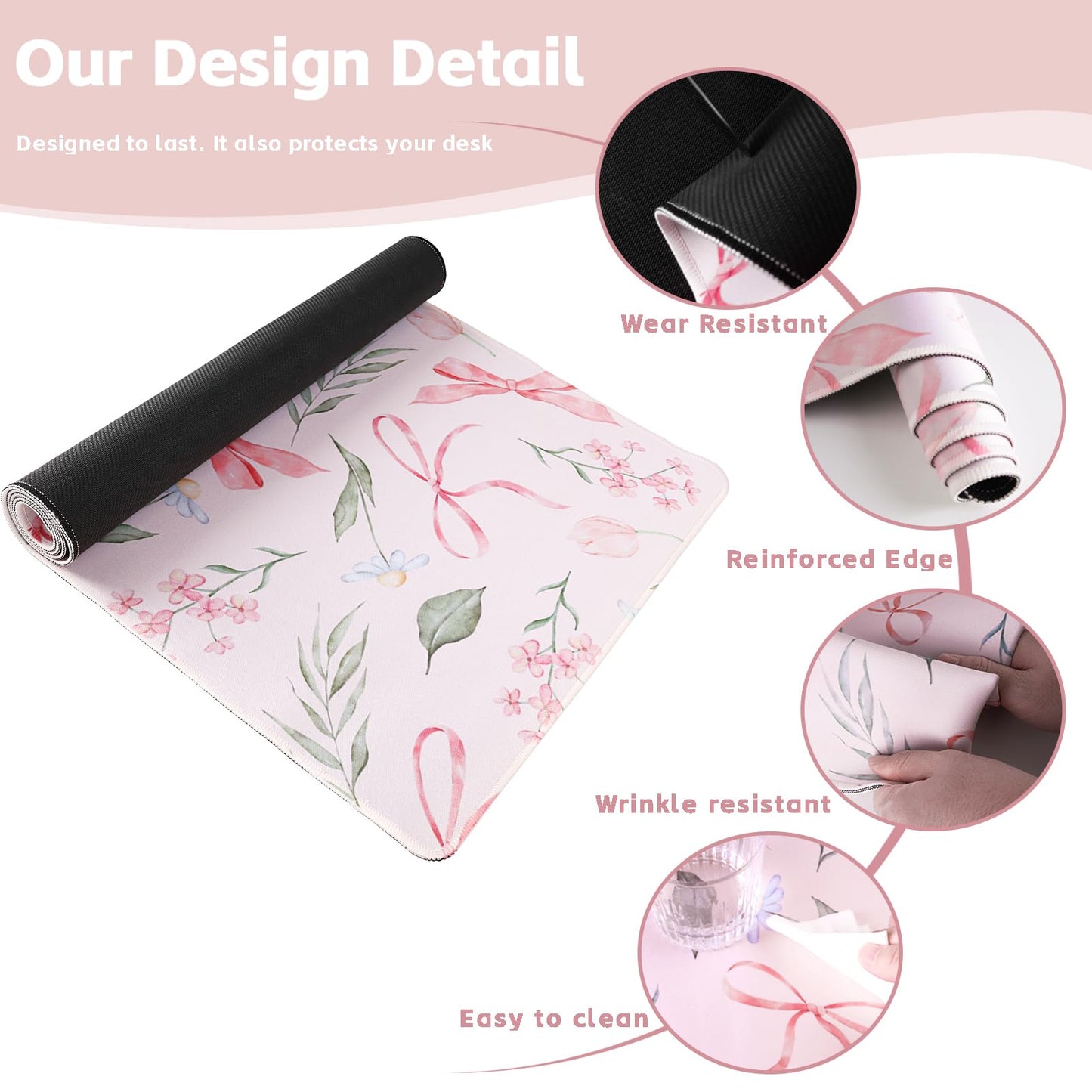 Baziabbo Pink Desk Mat,XXL Extended Big Mouse Pad,Gaming Mousepad with Stitched Edge,Non-Slip