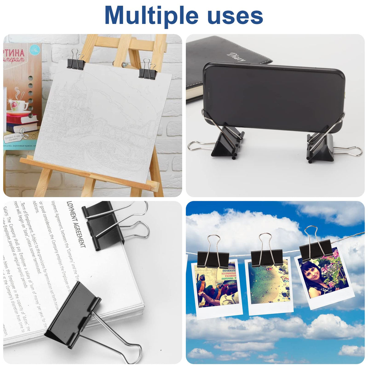 228 PCS Binder Clips Paper Clamps Assorted Sizes,Extra Large Medium Small Mini and Micro,Black