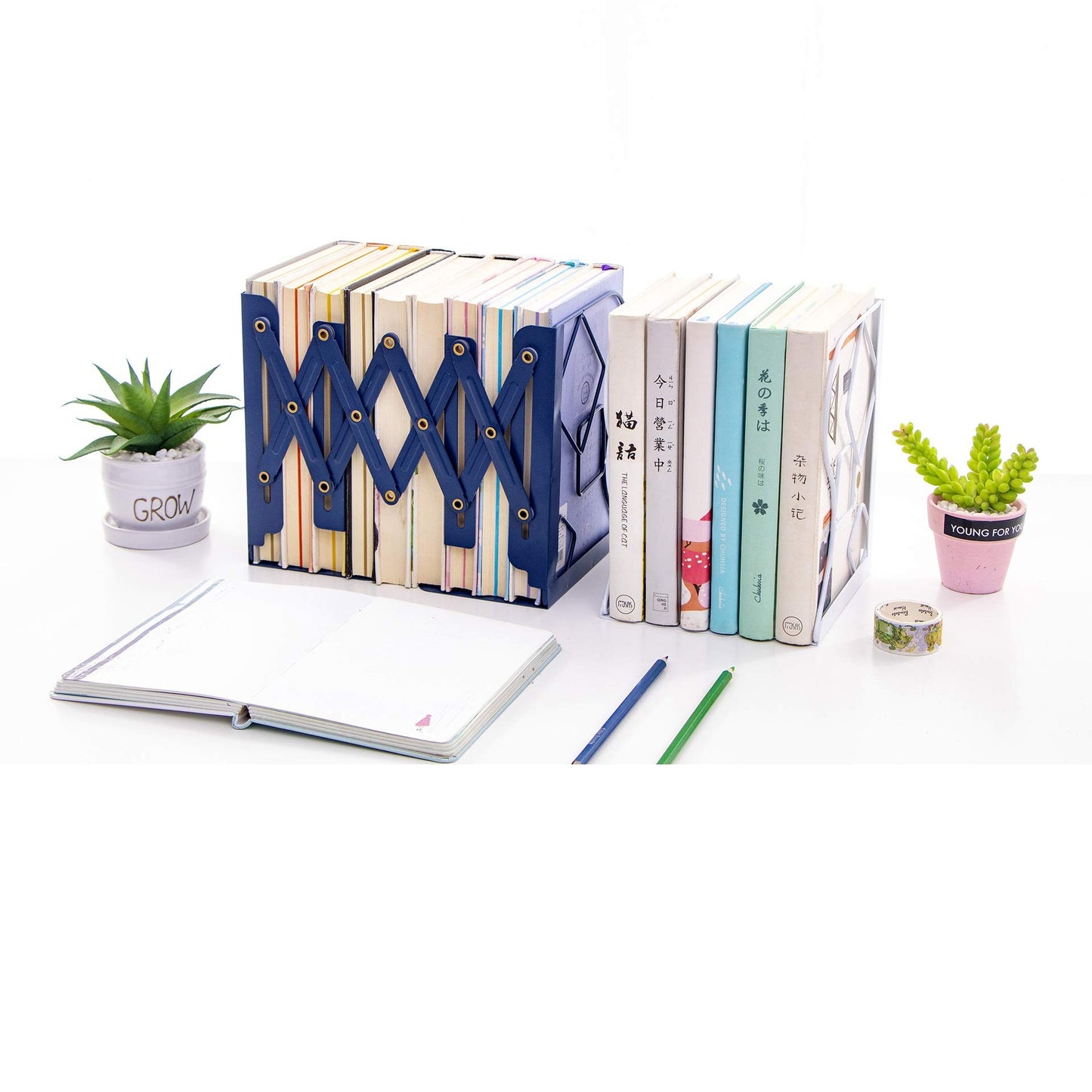 Gardesk Adjustable Bookends - Nonskid Heavy Duty Book Ends for Desk - Book Stand & Organizer
