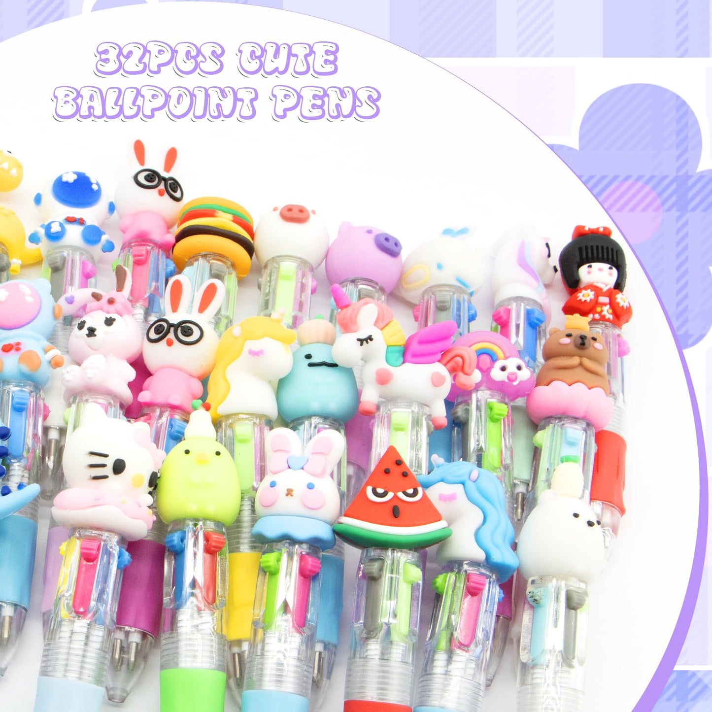 Scettar 32Pcs Multicolor Pen in One 4-in-1, Cute Ballpoint Pens Bulk for School Office, Classroom