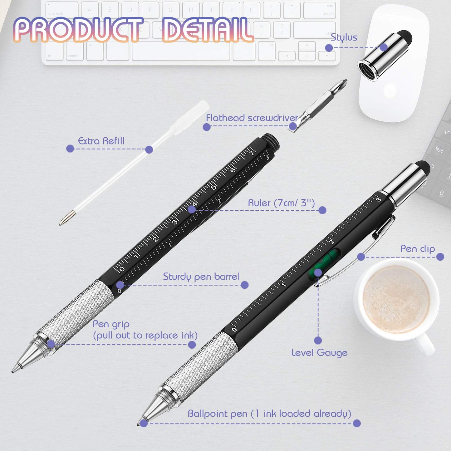 Zonon 36 Pcs 6 in 1 Multi Tool Pen with Ruler Level,Assorted Colors