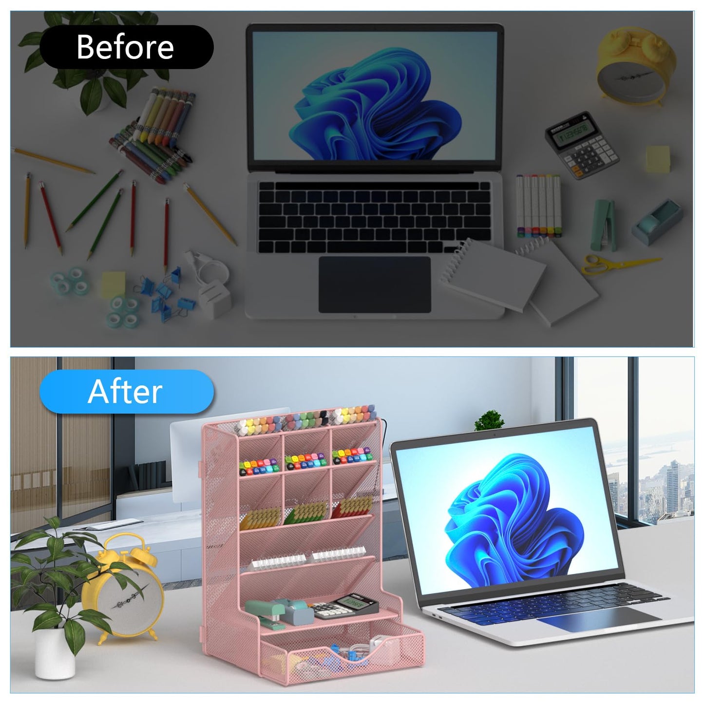 BOHDK Pen Organizer for Desk, Multi-Functional Desk Organizer, Wall Mount Pen Holder with Drawer