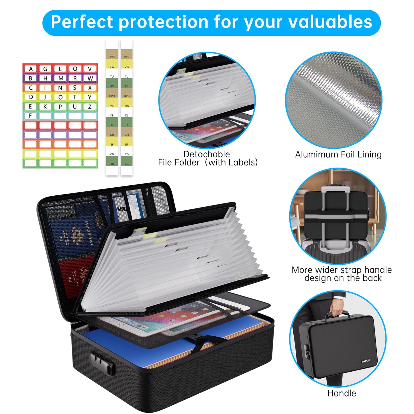 ENGPOW Fireproof Document Organizer Bag with Lock & Accordion File Folder