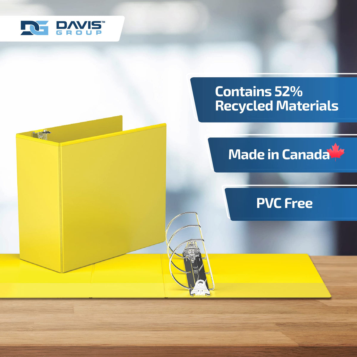Easyview 3-Ring Binder, Clear-View Cover, 5" D Rings, Yellow, 4 Pack
