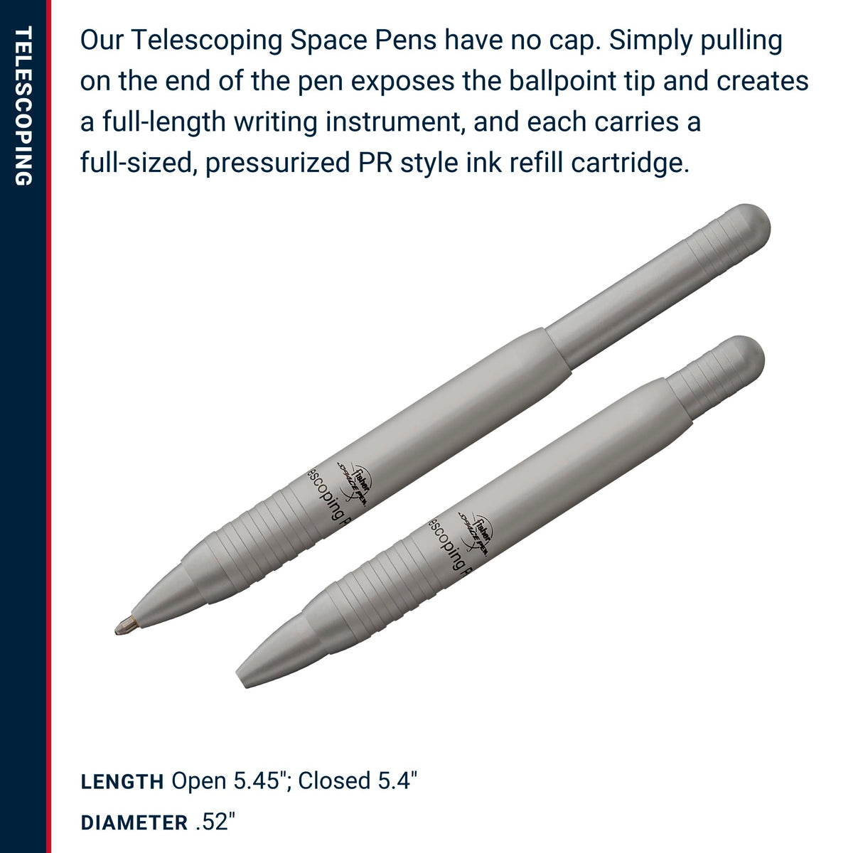 Fisher Space Pen Pressurized Ballpoint Telescoping Pen, Medium Point