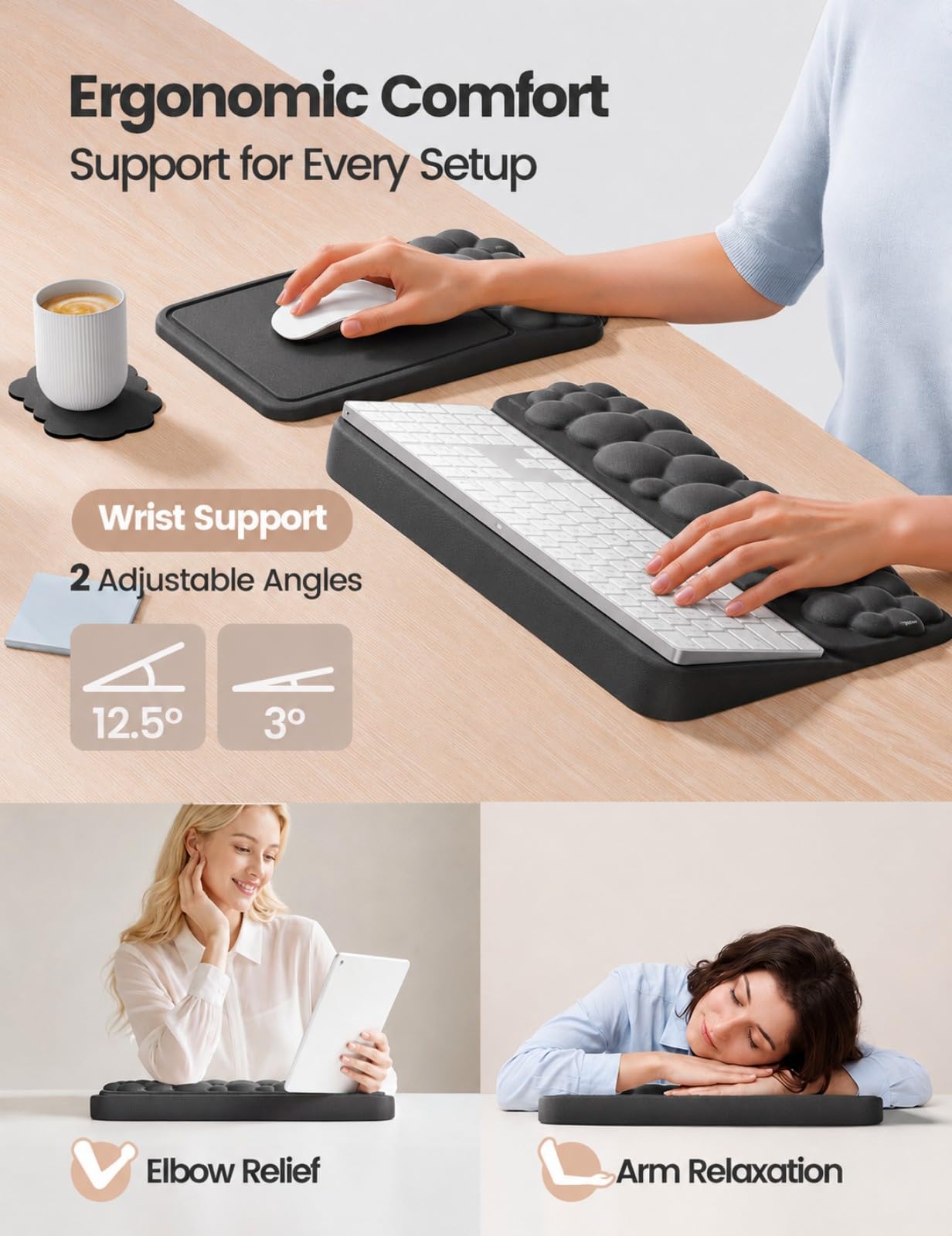 Vaydeer Keyboard Riser and Mouse Pad with Wrist Rest Set, Coaster Included