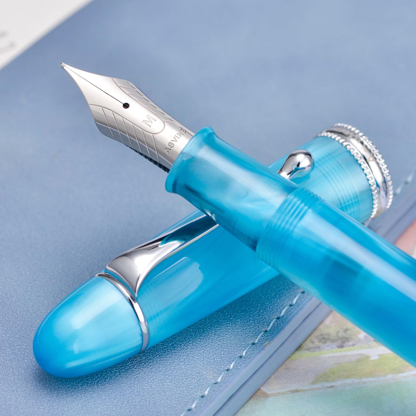 Asvine V800 Fountain Pen – Vacuum Filling System with Large Ink Capacity – Smooth Number 8 Fine Nib