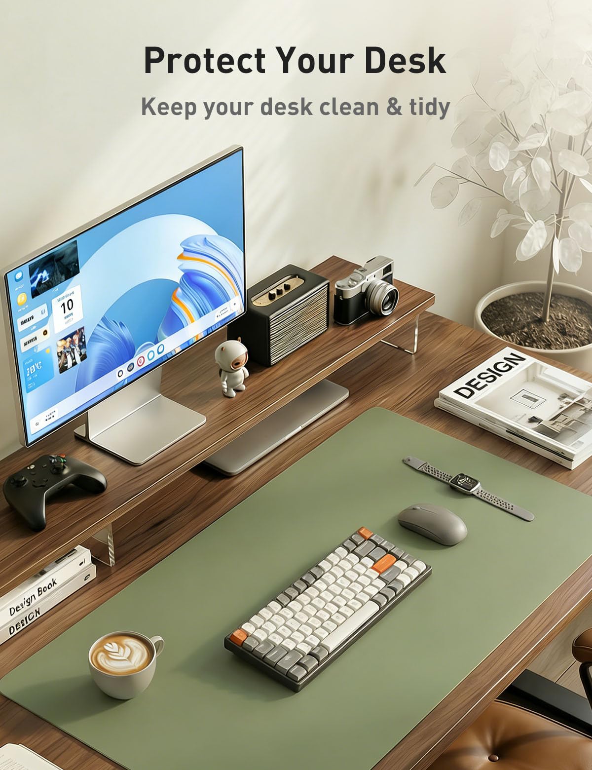 Aothia Faux Leather Desk Mat - Non-Slip PU Leather Desk Blotter, Waterproof Writing Surface, Large