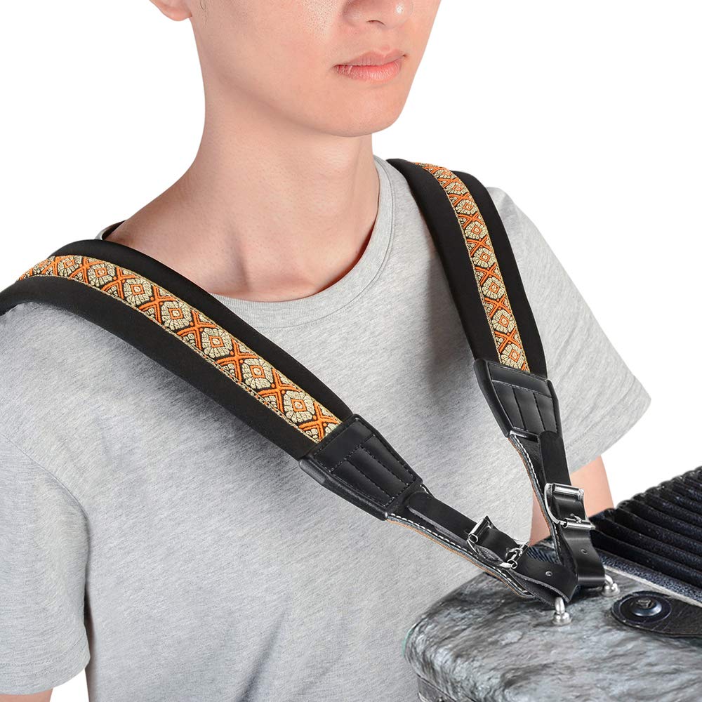 BestSounds Accordion Straps, Soft Padded Adjustable Accordion Genuine Leather Ends Shoulder Straps
