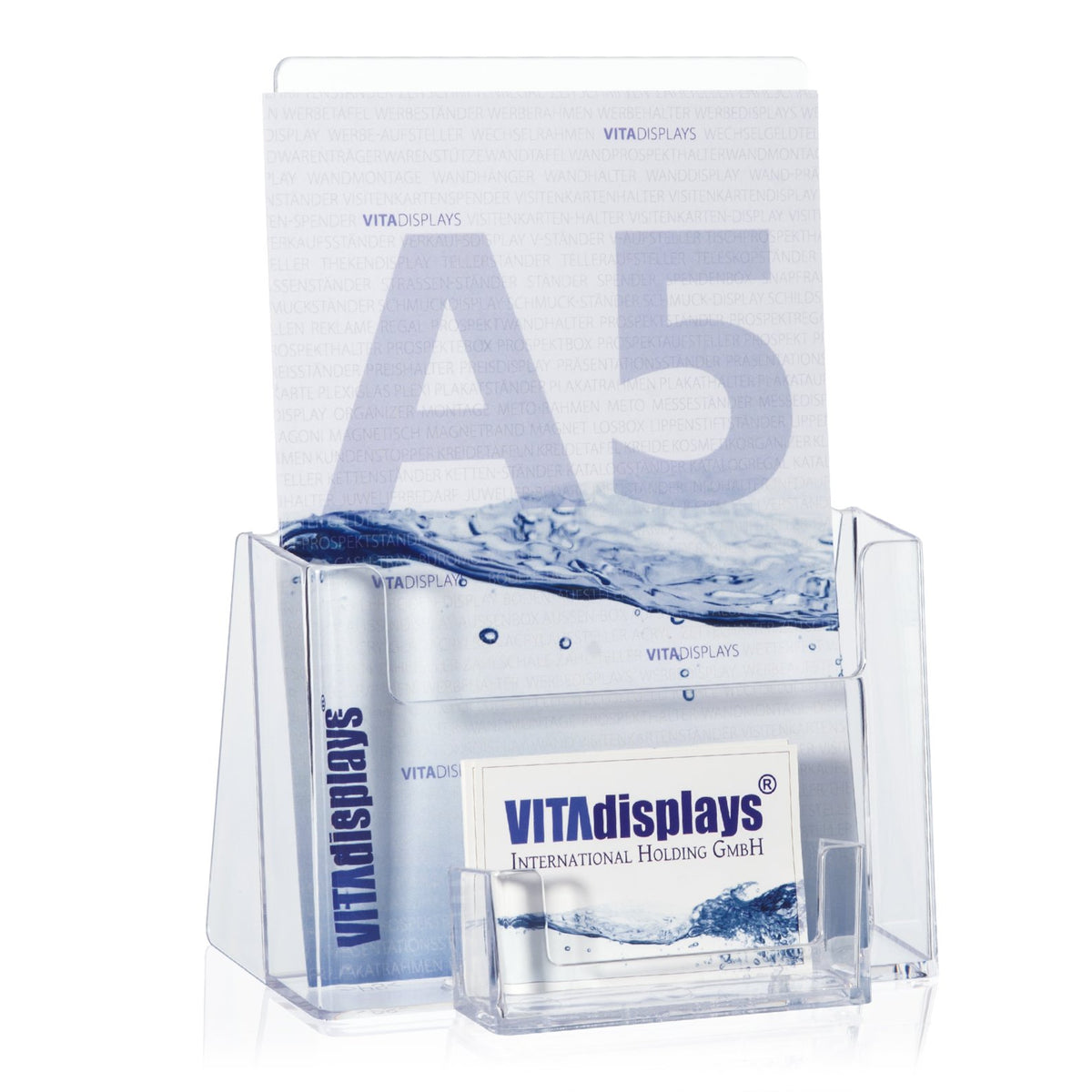 taymar DIN A5 brochure Stand, Flyer Stand with Business Card Compartment, Transparent brochure