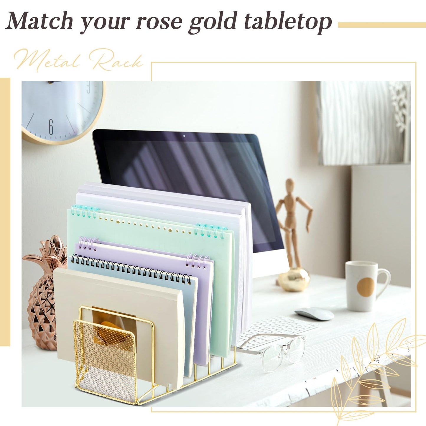 Chivertion 2 Pcs 2 Pcs Wire File Sorter Desk 7 Section Organizer, Golden