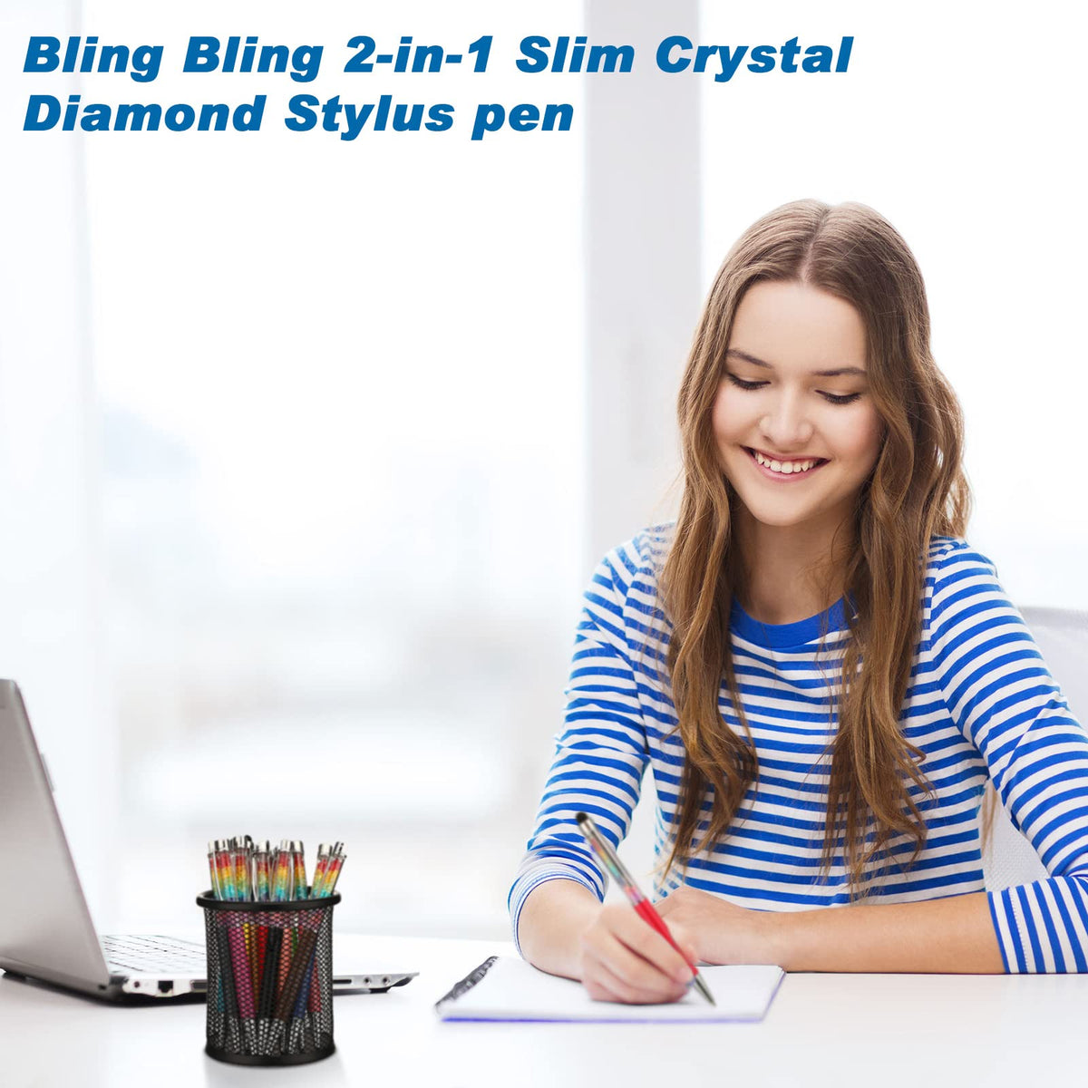 HESTYA 26 Pcs Crystal Stylus Ballpoint Pens 2-in-1 for Women, Cute Colors