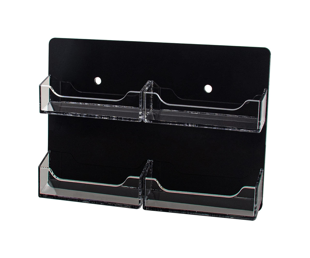 Marketing Holders Hanging Business Card Holder Clear on Black Acrylic 4 Pockets for 3.5" x 2" Cards