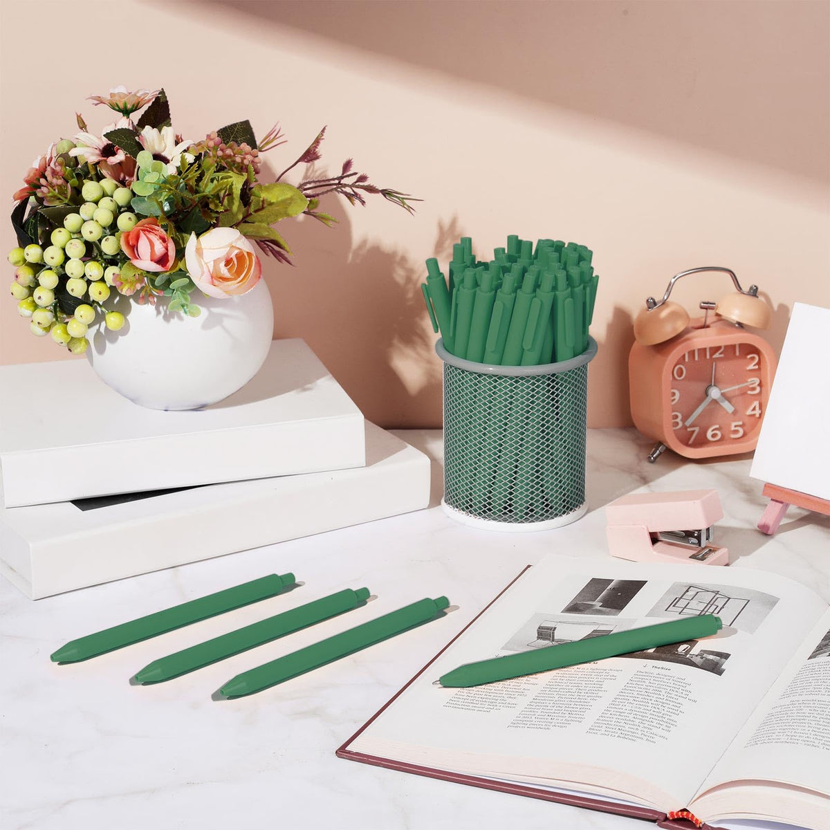 Fulmoon 50 Pcs Cute Pens Retractable 1.0mm, Avocado Green Black Ink