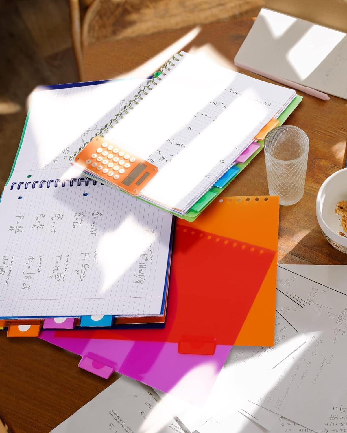 MOWEE 5-Subject Spiral Notebook, College Ruled, with Pocket & Tab Dividers