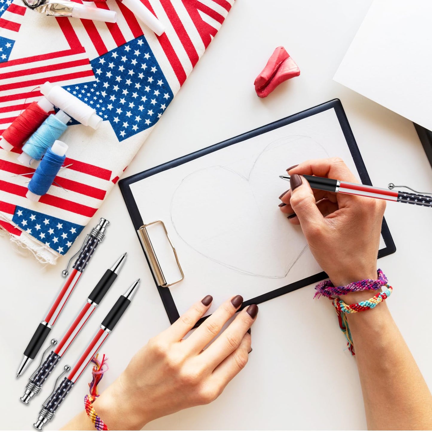 Tenare 32 Pcs American Flag Ballpoint Pen USA Patriotic Themed 1.0 mm Independence Day 250th