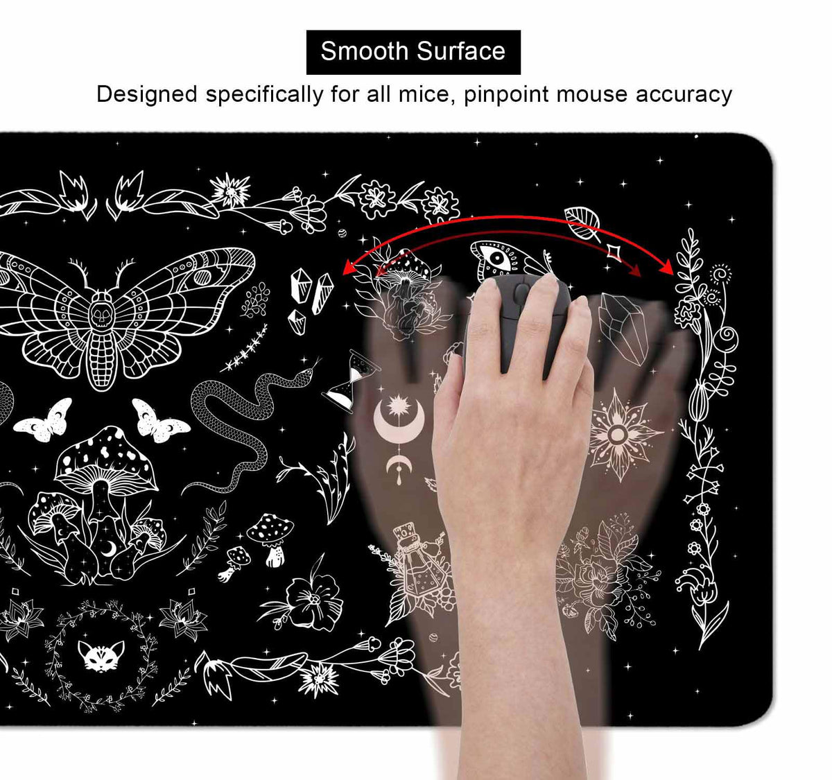 SXCKANG Goth Desk Mat, Black Occult Large Gaming Mouse Pad, Halloween Witchy Celestial Mushroom XXL