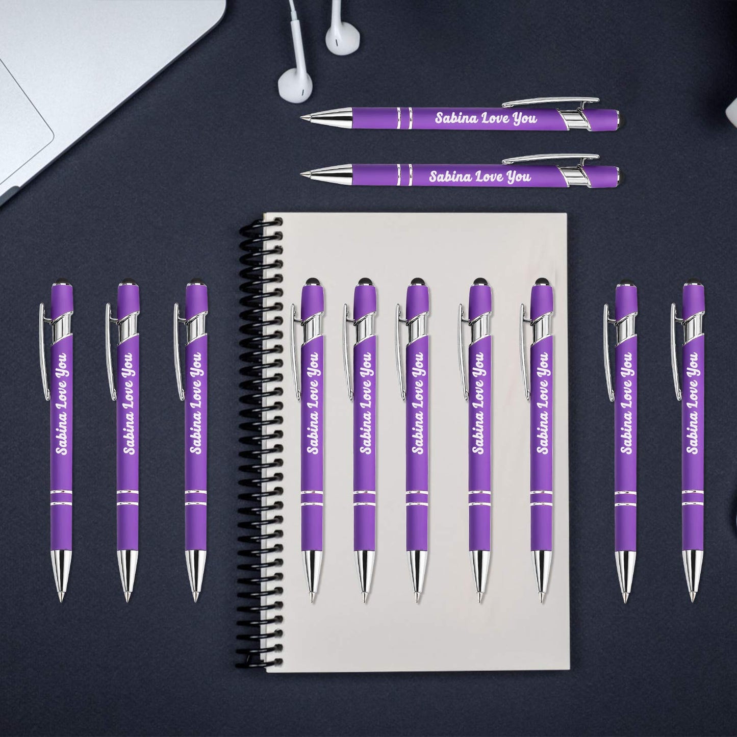 Aolun Personalised Pen,Custom Engraved Ballpoint Pen with Stylus,Soft Touch Metal,Enter Name,Logo