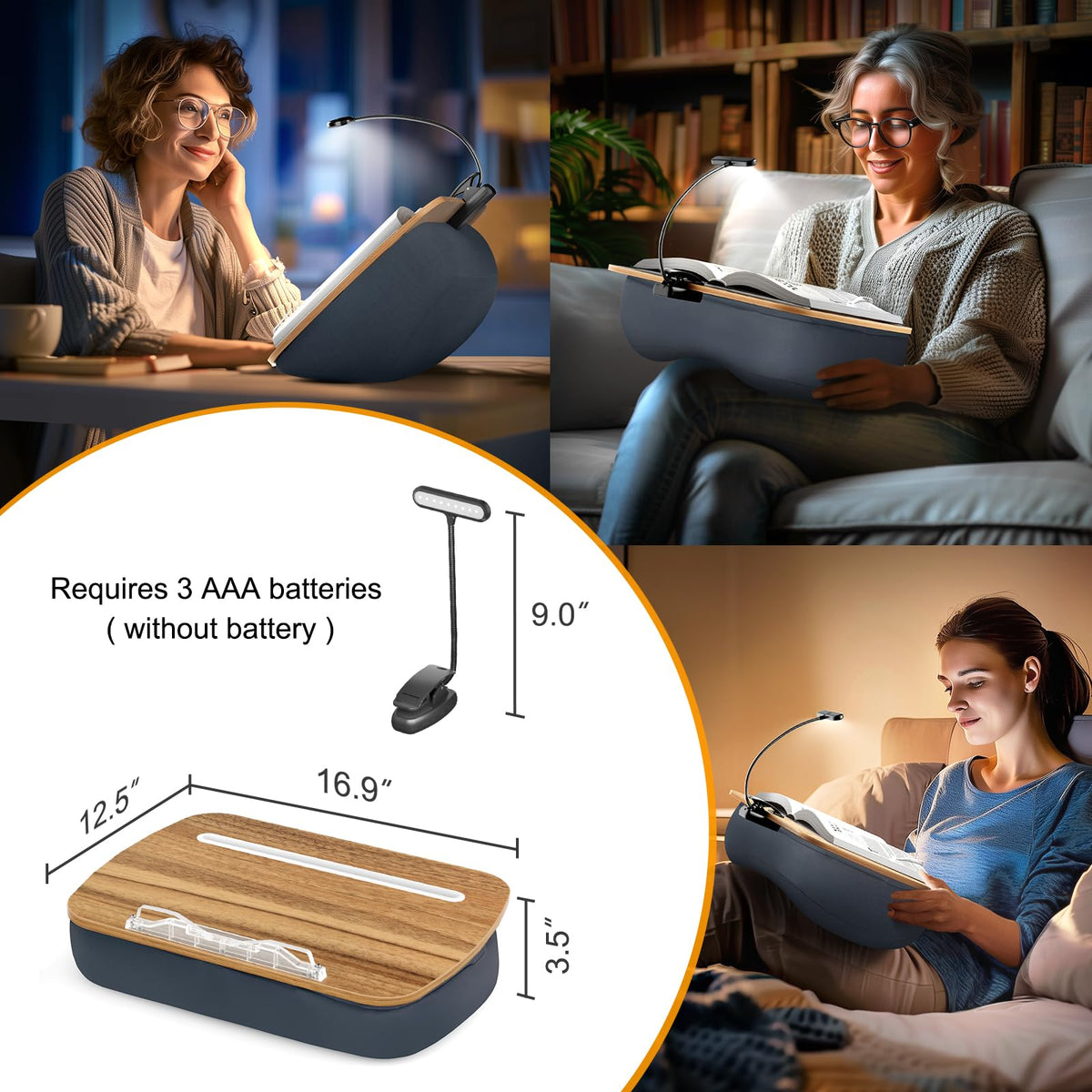 HUMANCOZY Reading Book Pillow Stand with 3-Color Adjustable Light