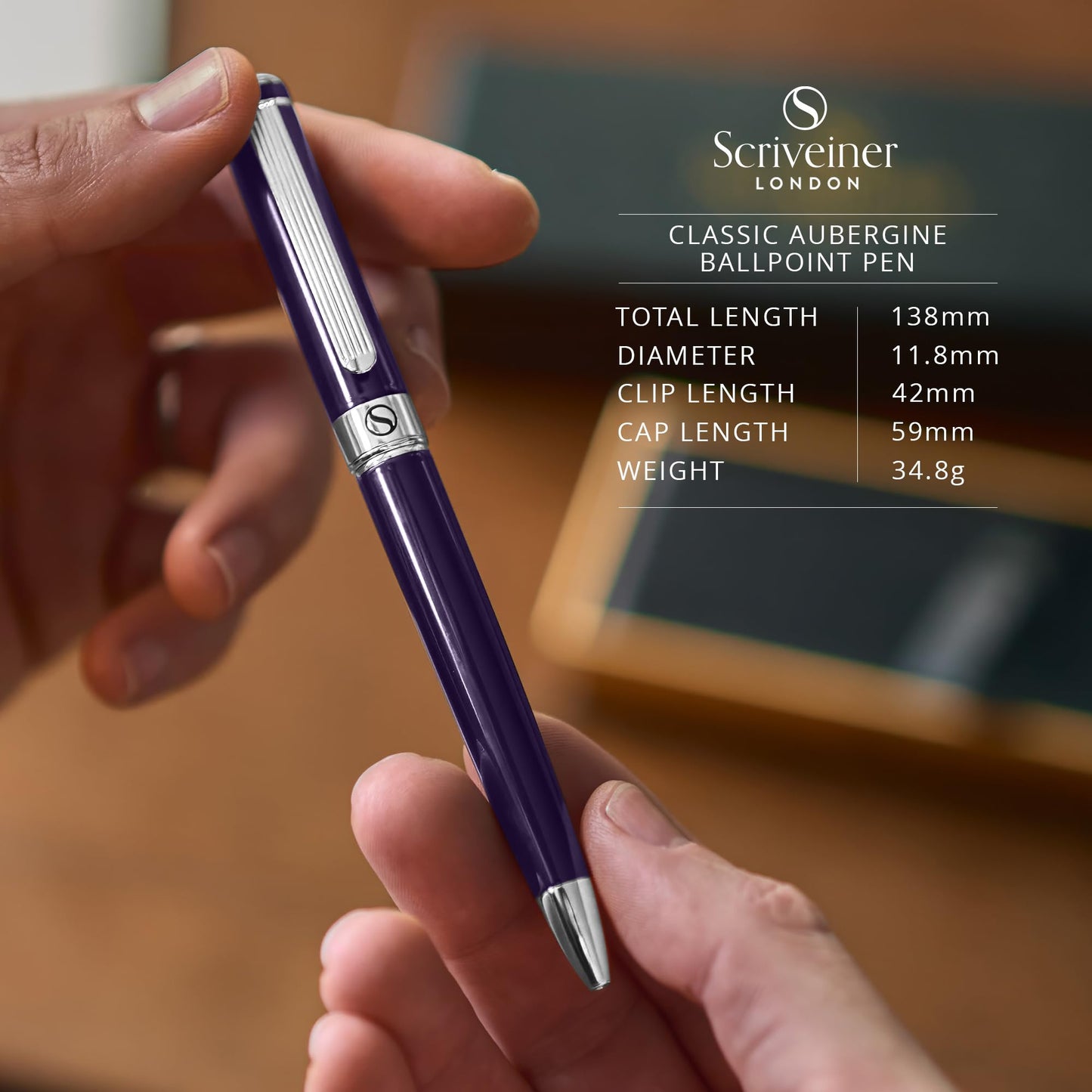 Scriveiner Aubergine Lacquer Ballpoint Pen - Stunning Luxury Pen, Schmidt Black Refill, Best Gift