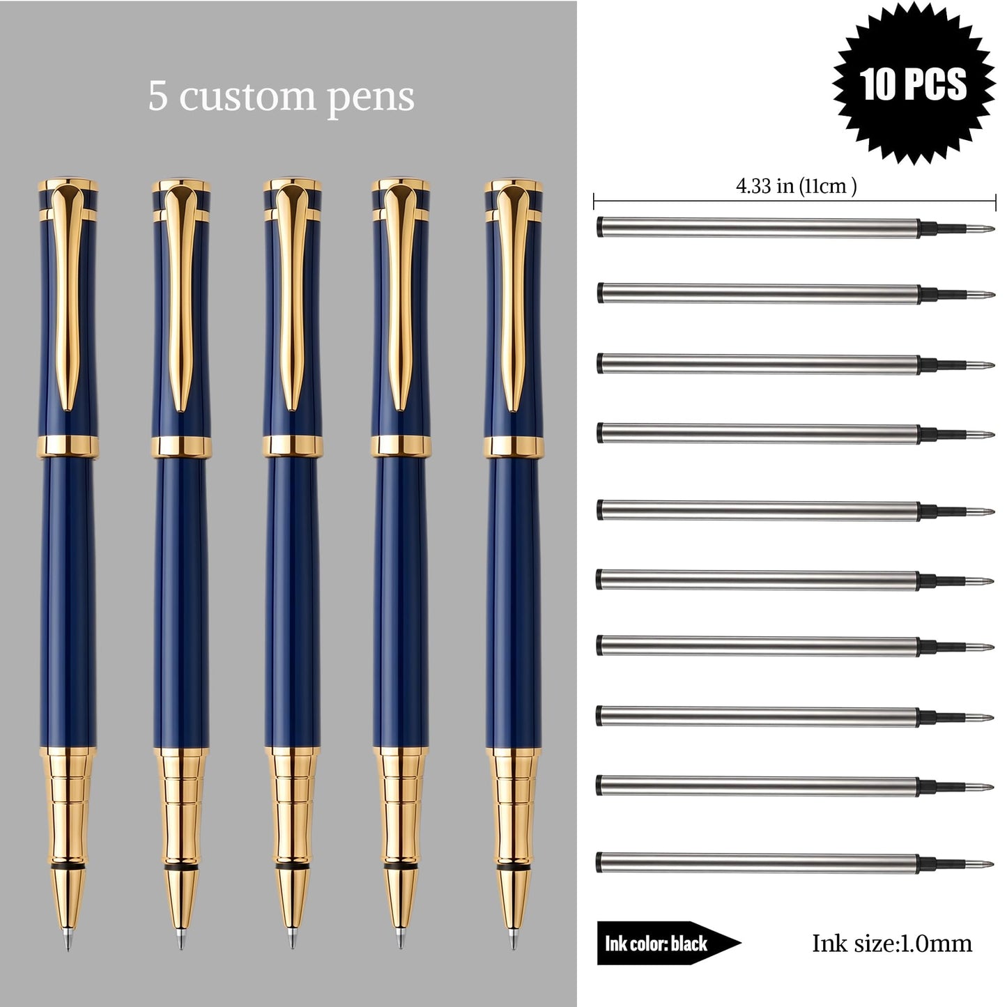 Ancolo Blue Ballpoint Pens - Modern, Classy, and Functional - Engraved with Your Message - Perfect