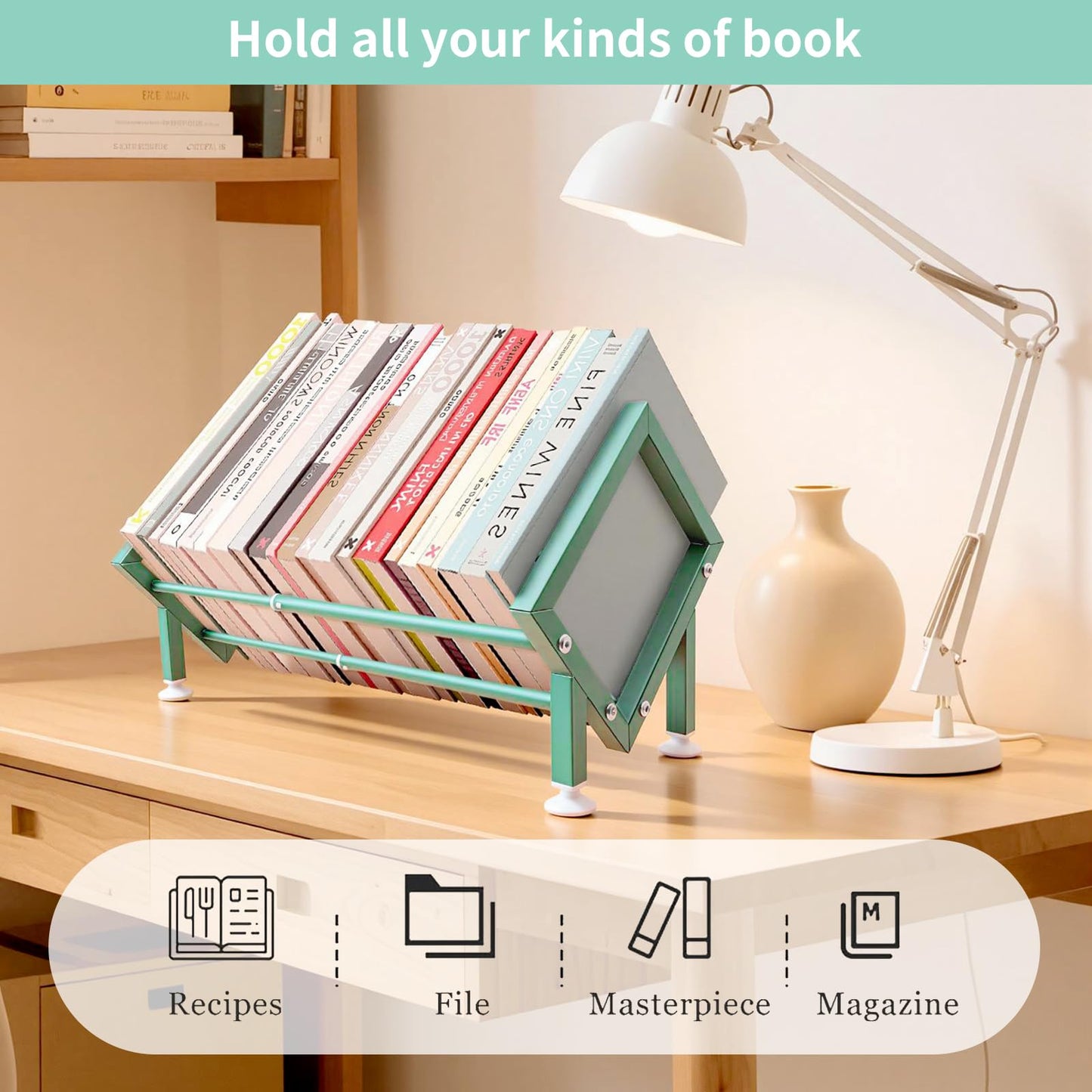 Expandable Desktop Bookshelf Organizer, Small Tabletop Book Storage Rack