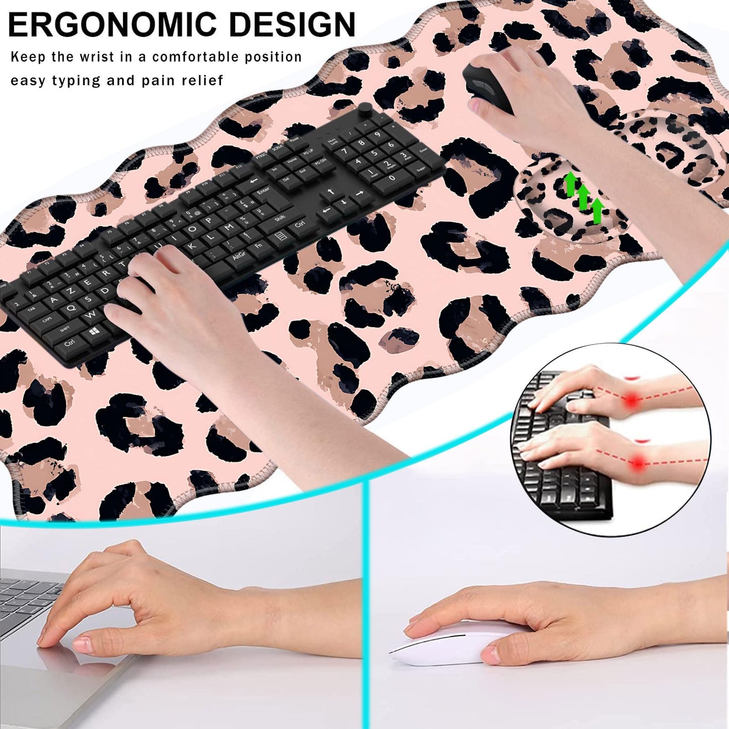 CICPLKSE Mouse Pad with Wrist Support + Desk Mat + Coaster 3 in 1 Set, XL Large Gaming Mousepad