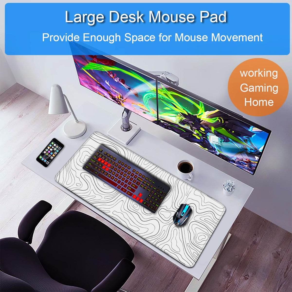 Extended Mouse Pad, 31.5x15.7 inch Large Gaming Computer Keyboard Mouse Mat, Water Resist Non-Slip