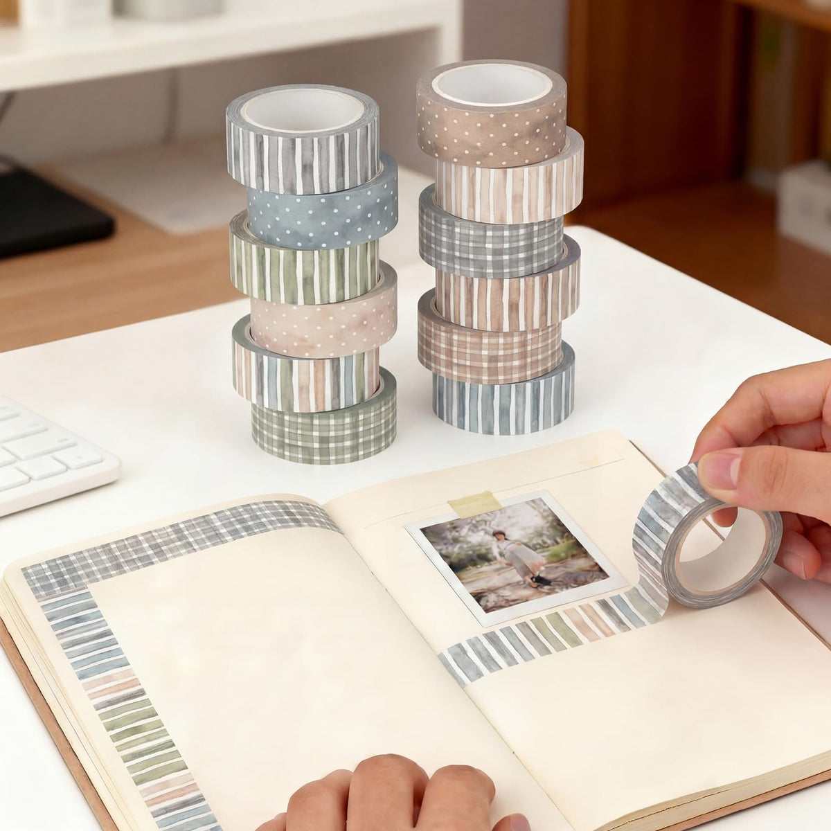 YooNotee 12 Rolls Floral Washi Tape Set,Watercolor,Stripes and Plaid