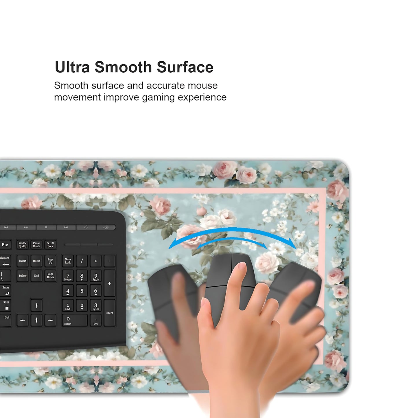 Floral Aesthetic Rose Gaming Mouse Pad, Muted Green Rug Desk Mat with Anti-Slip Base & Stitched